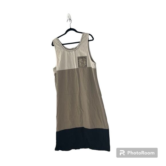 Vintage Eric Charles Maxi Dress Neutral Colorblock Cotton Linen Size XL - Picture 7 of 7